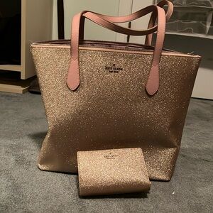 Kate Spade Rose Gold Glitter Tote & Wallet Set